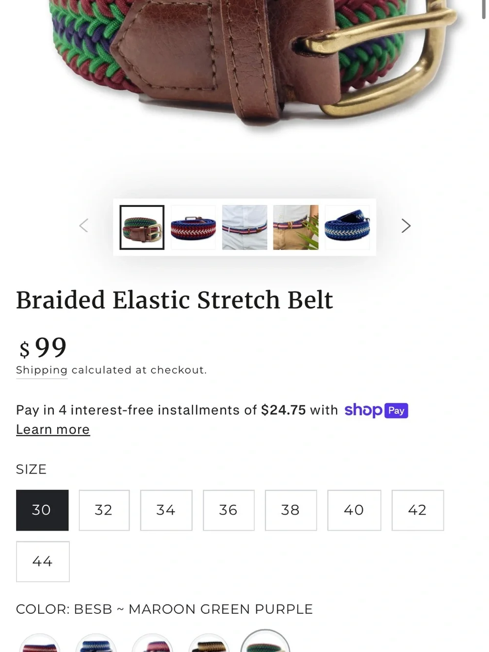 Leather-Trim Woven Belt in Brown with Green & Navy Accents